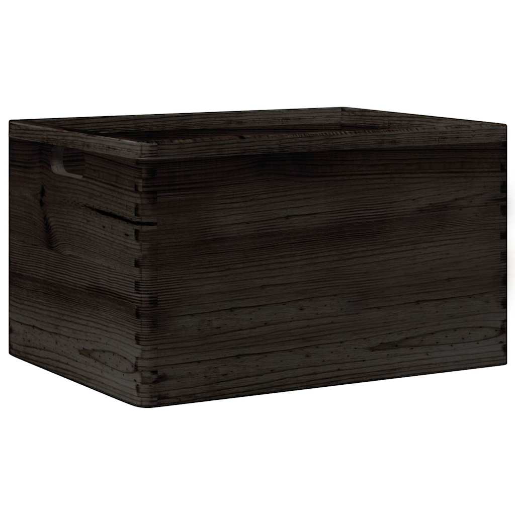 Wooden box with handles black 40x30x23 cm solid pine