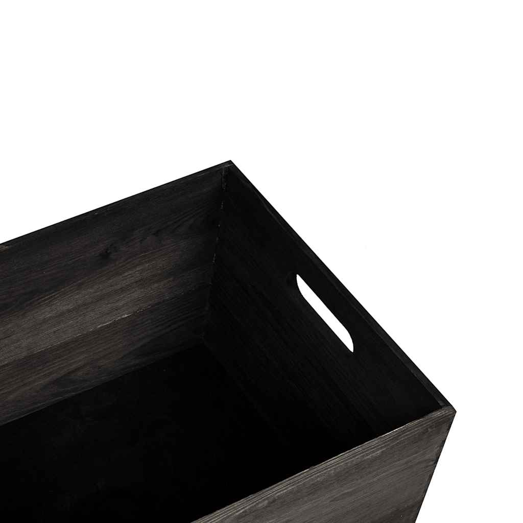 Wooden box with handles black 40x30x23 cm solid pine