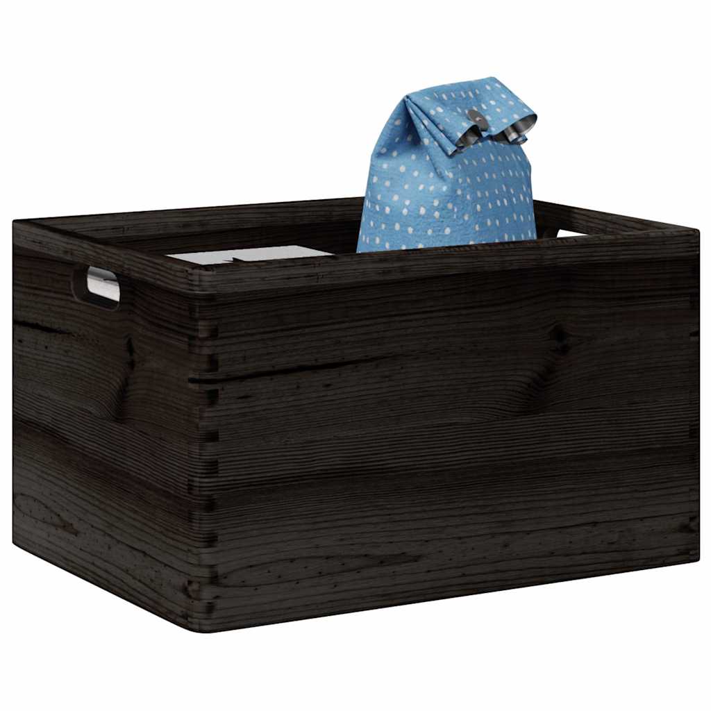 Wooden box with handles black 40x30x23 cm solid pine