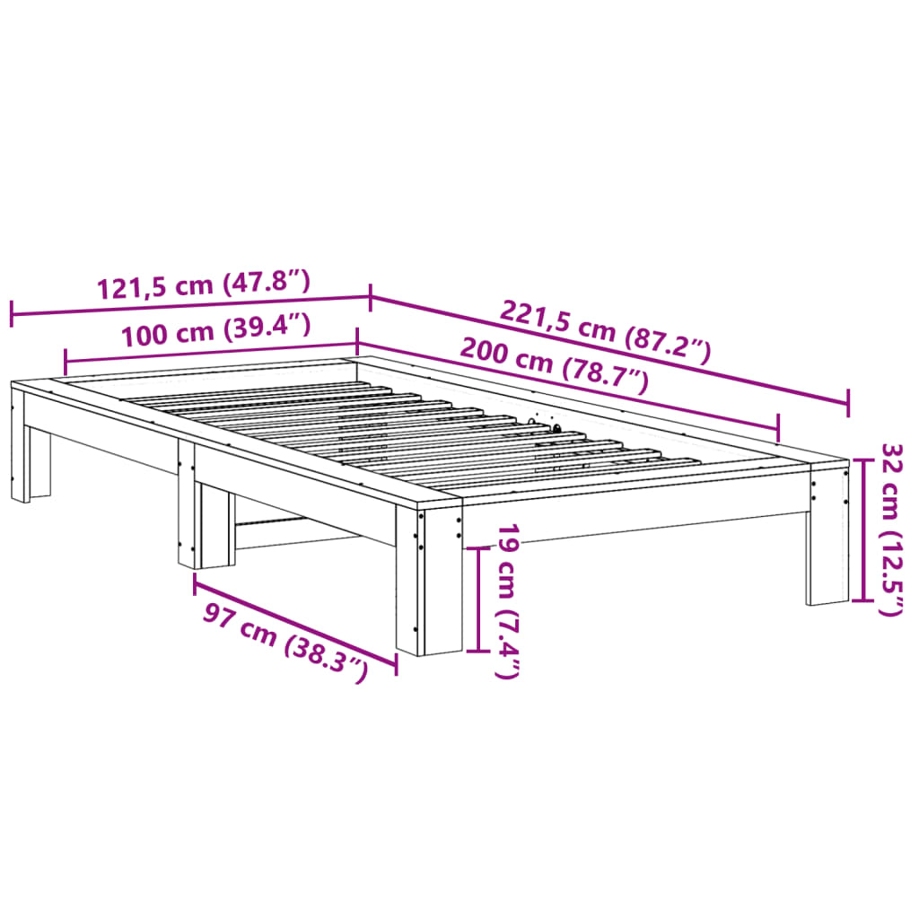 Solid wood bed without mattress 100x200 cm pinewood