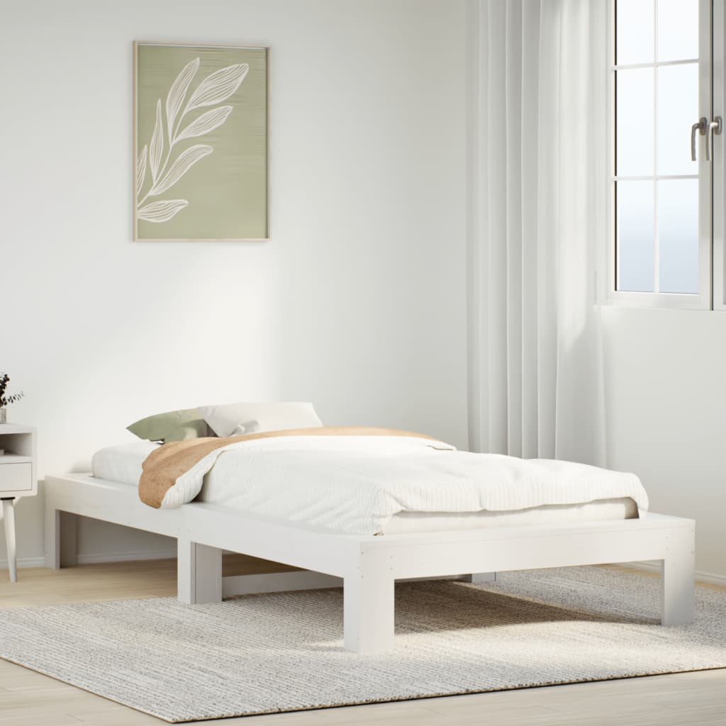 Solid wood bed without mattress white 100x200 cm pinewood