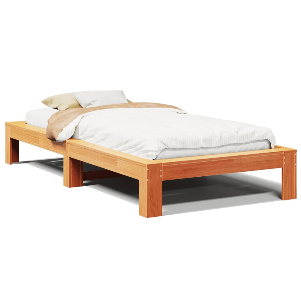 Solid wood bed without mattress wax brown 90x200 pinewood