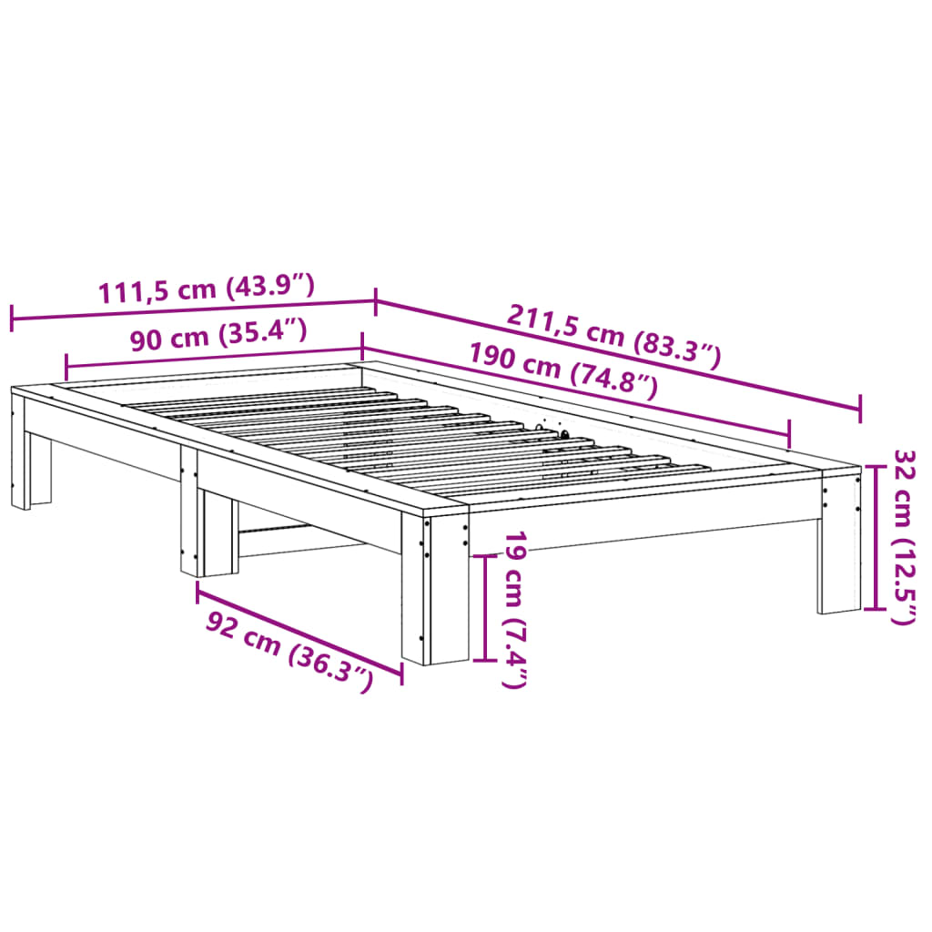 Solid wood bed without mattress 90x190 cm pine