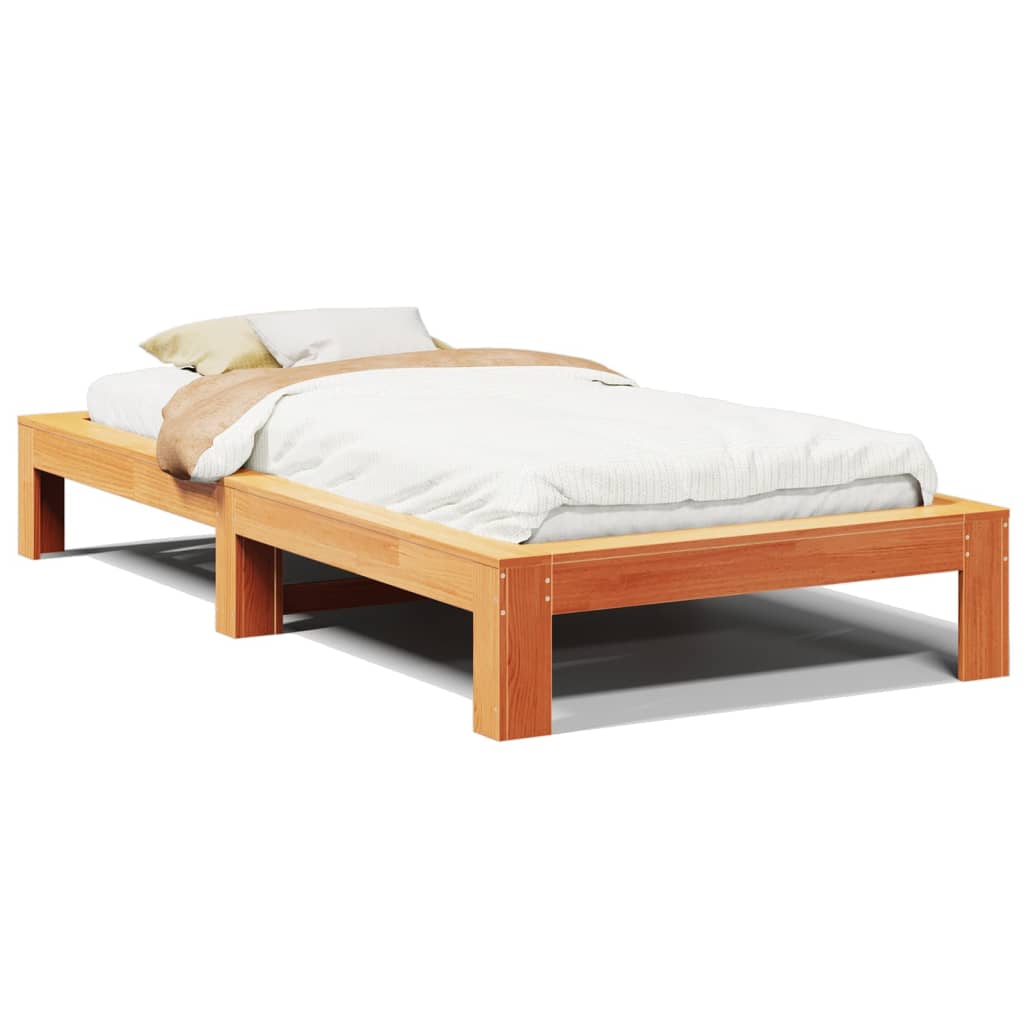 Solid wood bed without mattress wax brown 75x190 cm pinewood