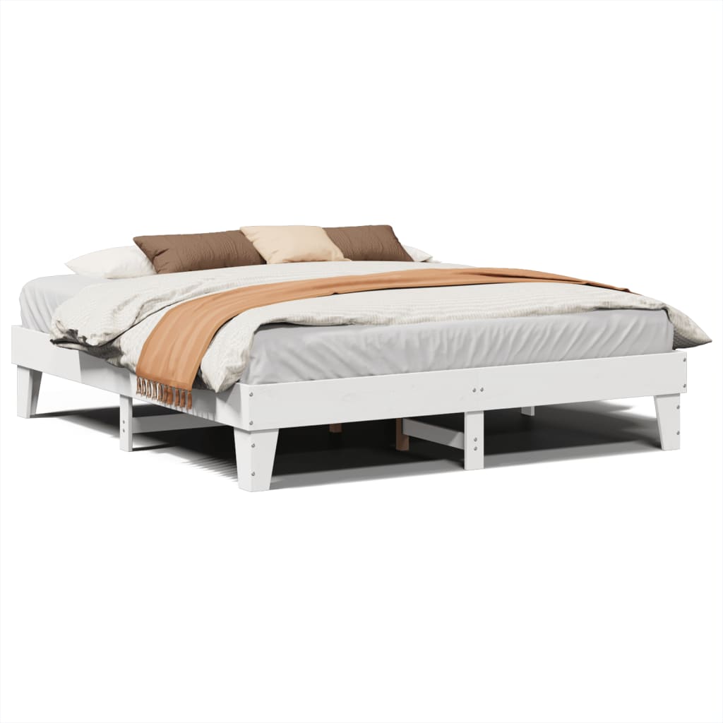 Solid wood bed without mattress white 200x200 cm pinewood