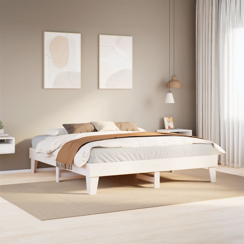 Solid wood bed without mattress white 200x200 cm pinewood