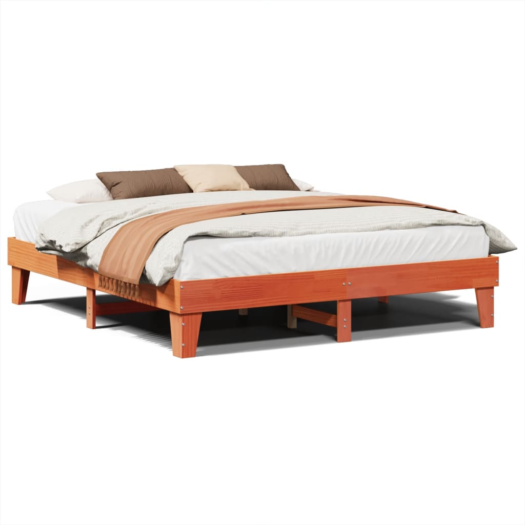 Solid wood bed without mattress wax brown 200x200 pinewood