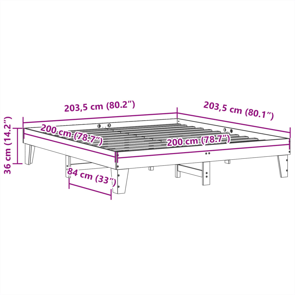 Solid wood bed without mattress wax brown 200x200 pinewood