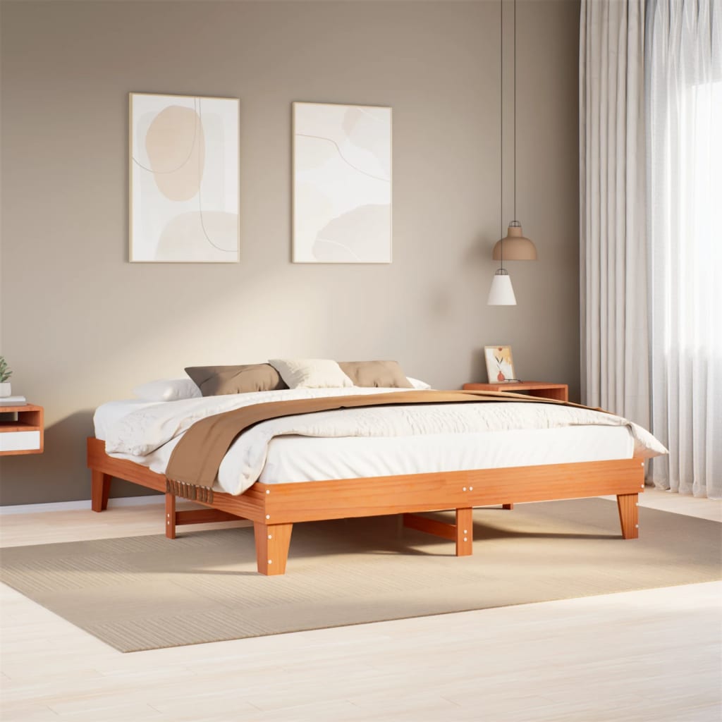 Solid wood bed without mattress wax brown 200x200 pinewood