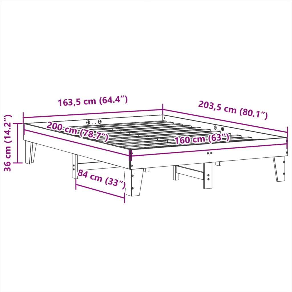 Solid wood bed without mattress 160x200 cm pinewood