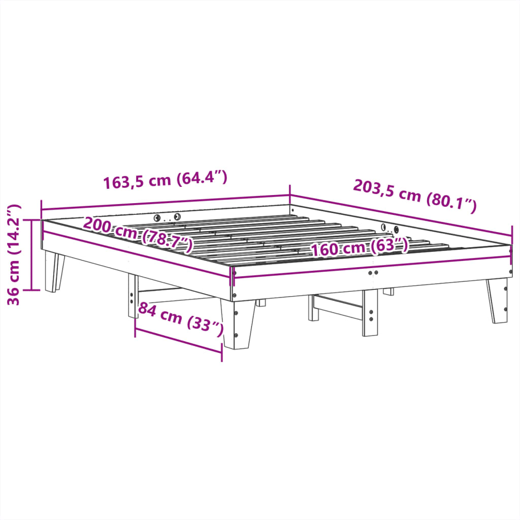 Solid wood bed without mattress white 160x200 pinewood