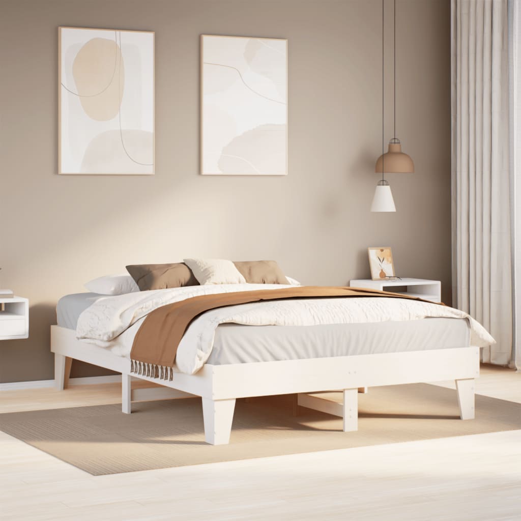 Solid wood bed without mattress white 160x200 pinewood