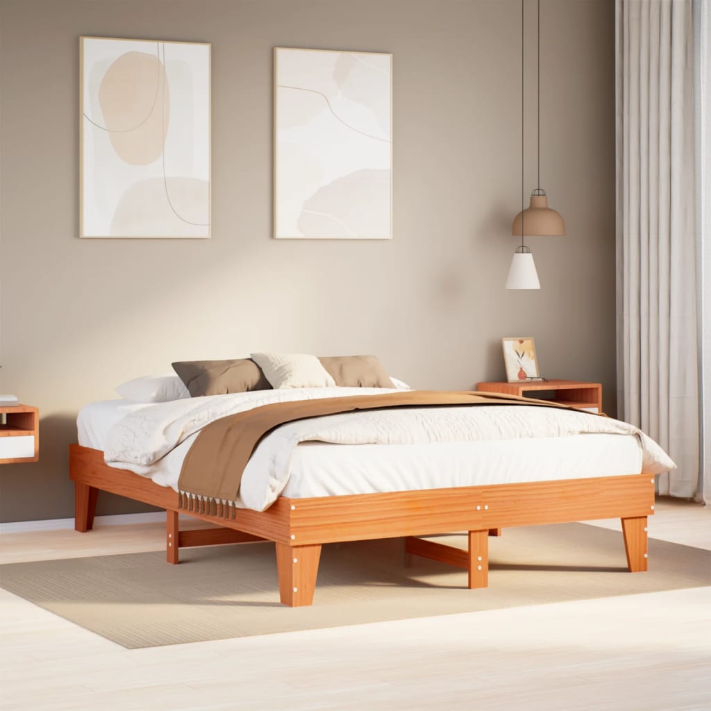 Solid wood bed without mattress wax brown 160x200 pinewood