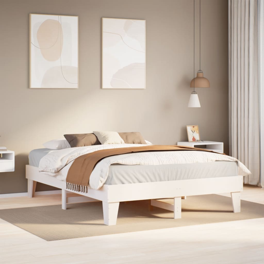 Solid wood bed without mattress white 150x200 cm pinewood