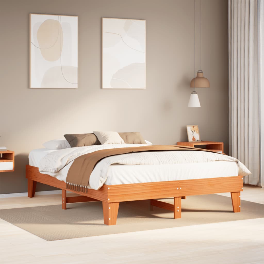 Solid wood bed without mattress wax brown 150x200 cm pinewood