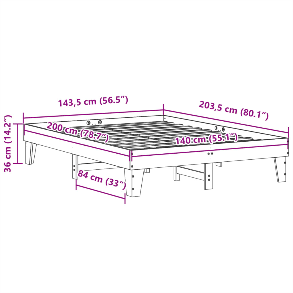 Solid wood bed without mattress 140x200 cm pinewood