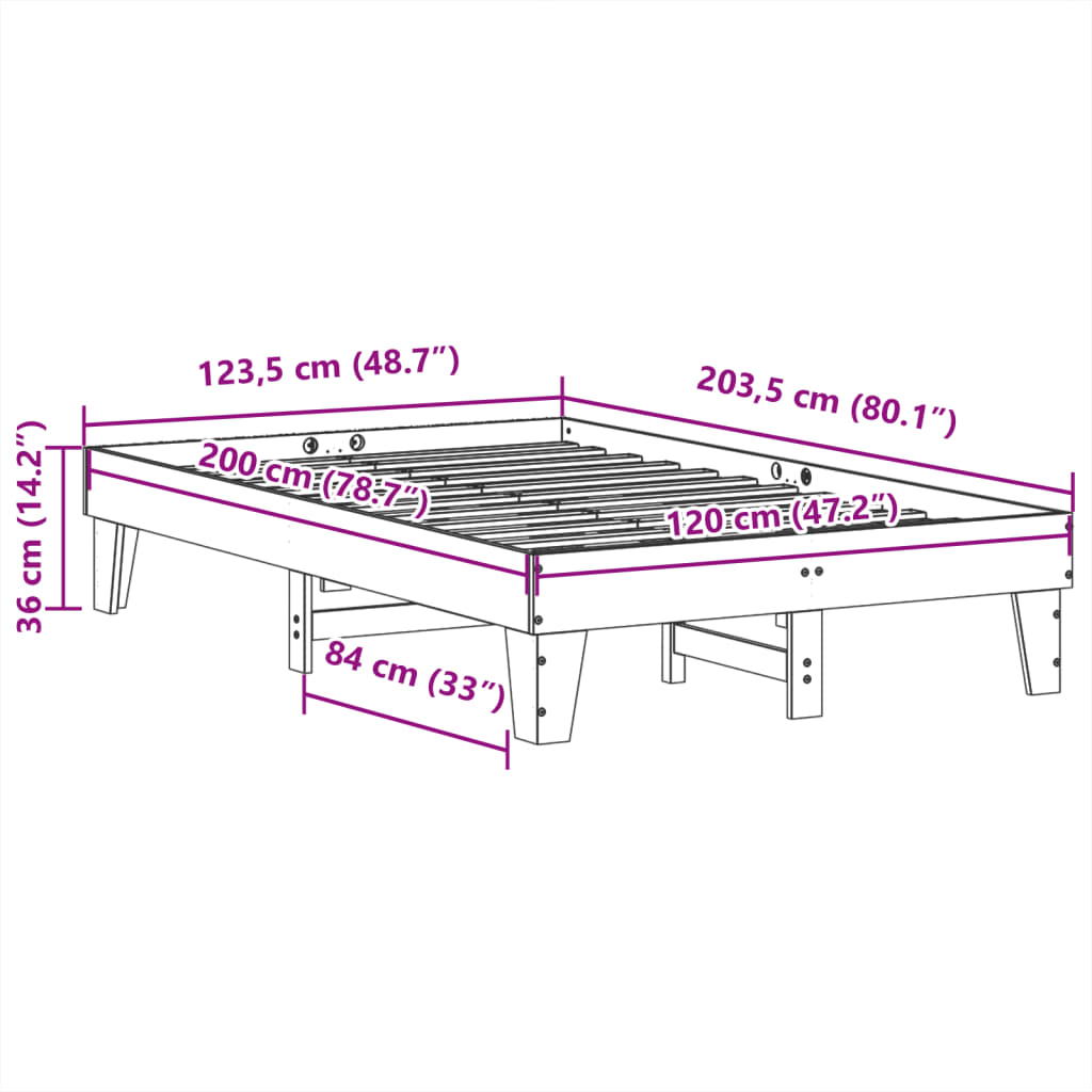 Solid wood bed without mattress 120x200 cm pinewood