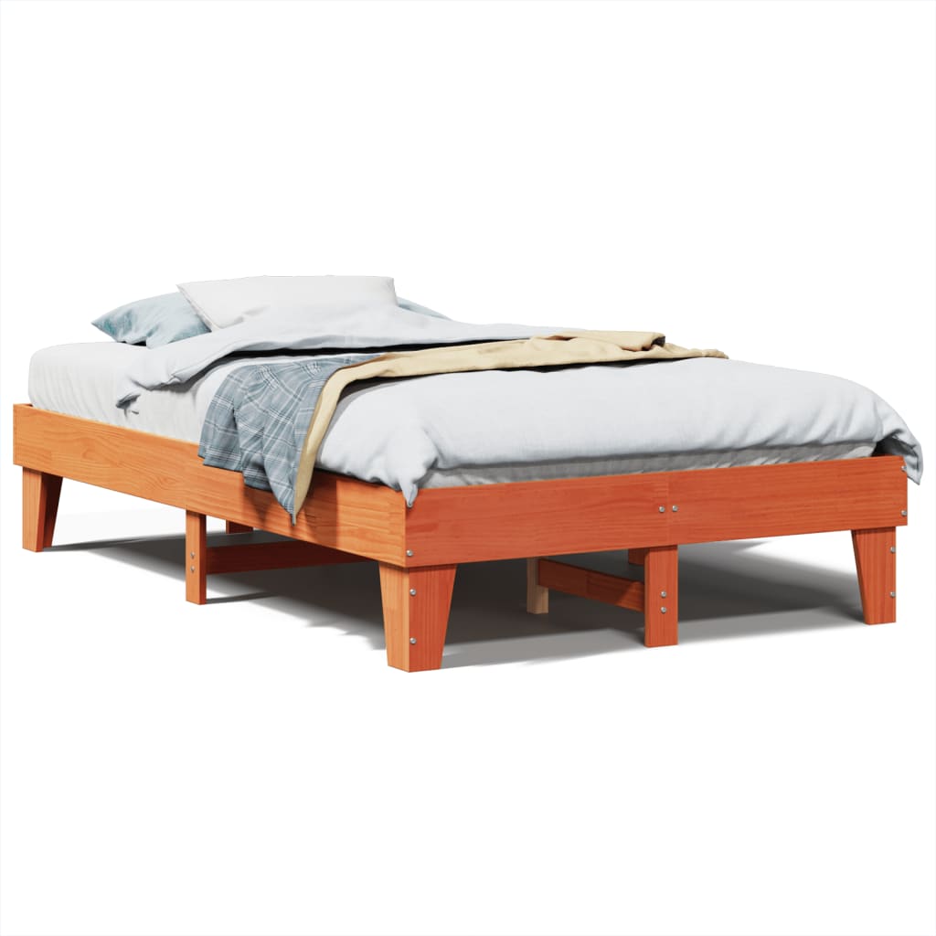 Solid wood bed without mattress wax brown 120x200 cm pinewood