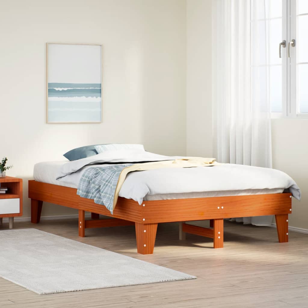 Solid wood bed without mattress wax brown 120x200 cm pinewood