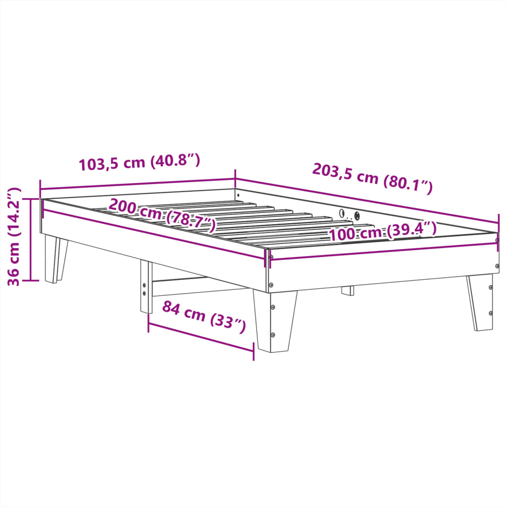 Solid wood bed without mattress 100x200 cm pinewood