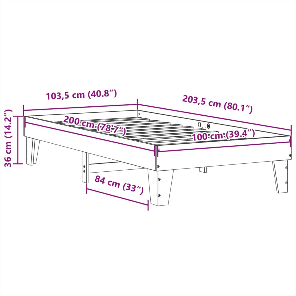 Massivholzbett ohne Matratze Weiß 100x200 cm Kiefernholz