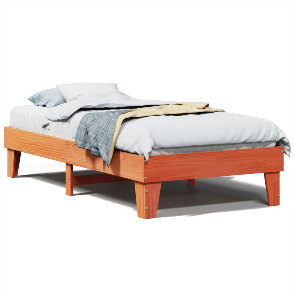 Solid wood bed without mattress wax brown 100x200 pinewood