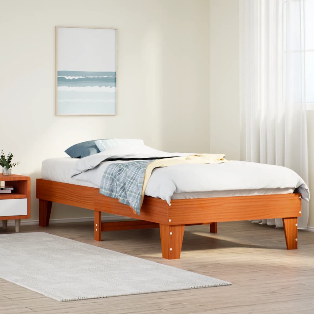 Solid wood bed without mattress wax brown 100x200 pinewood