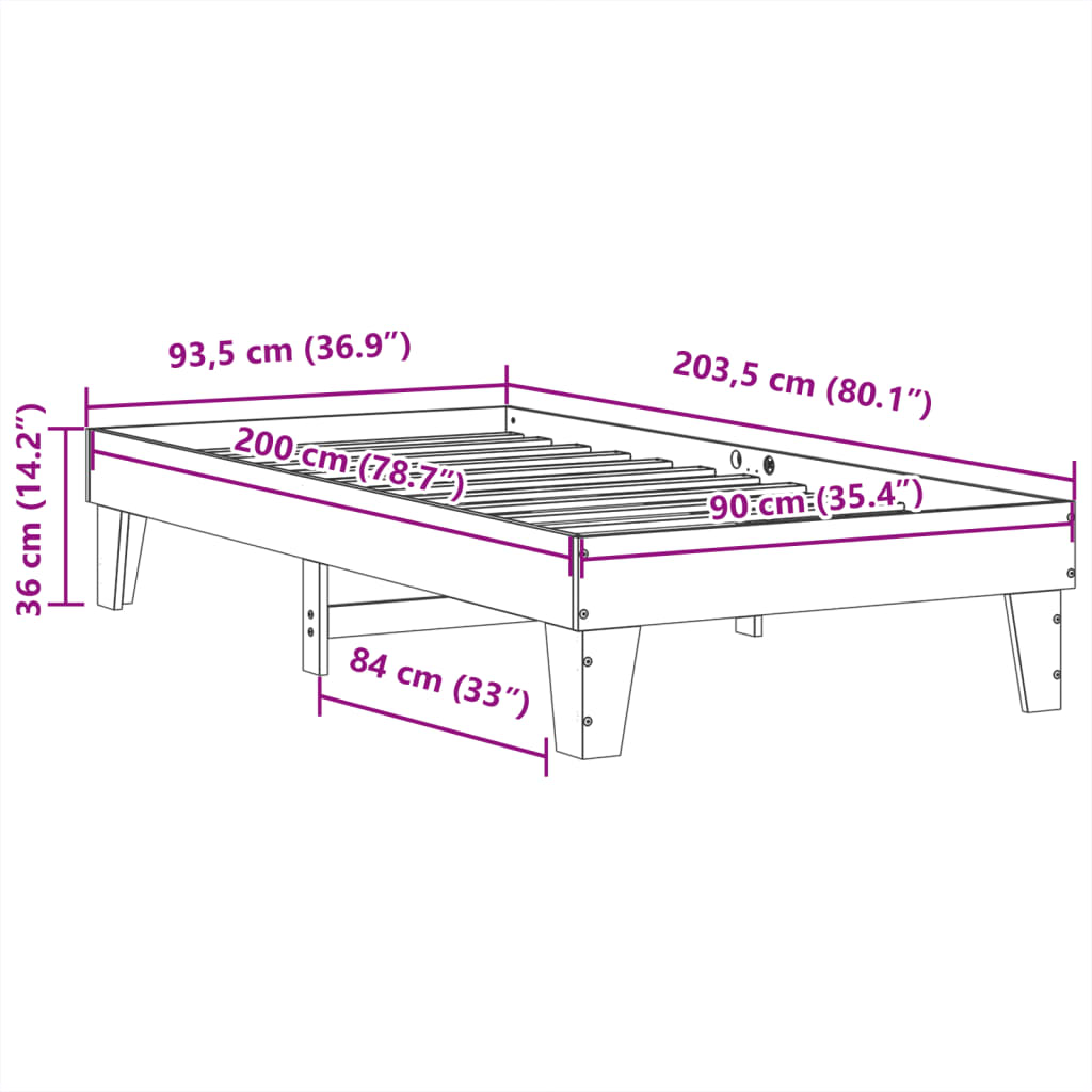 Solid wood bed without mattress white 90x200 cm pinewood