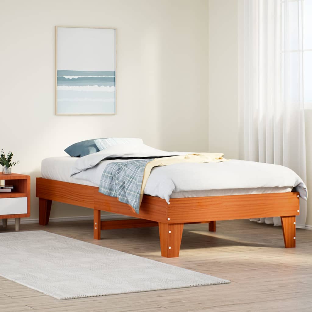 Solid wood bed without mattress wax brown 90x200 pinewood