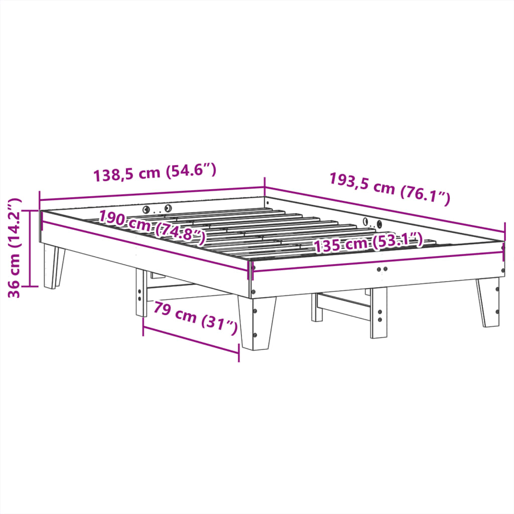 Solid wood bed without mattress 135x190 cm pinewood