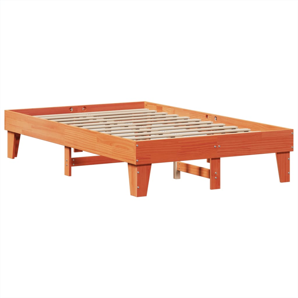 Solid wood bed without mattress wax brown 135x190 cm pinewood