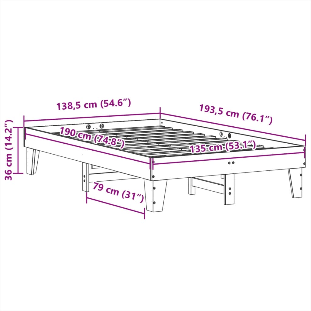 Massivholzbett ohne Matratze Wachsbraun 135x190 cm Kiefernholz