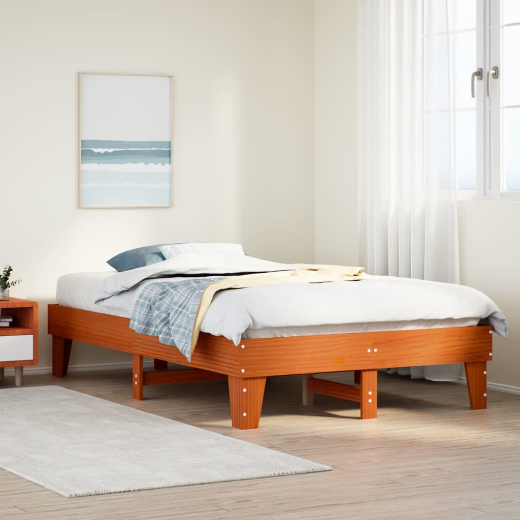 Solid wood bed without mattress wax brown 120x190 cm pinewood