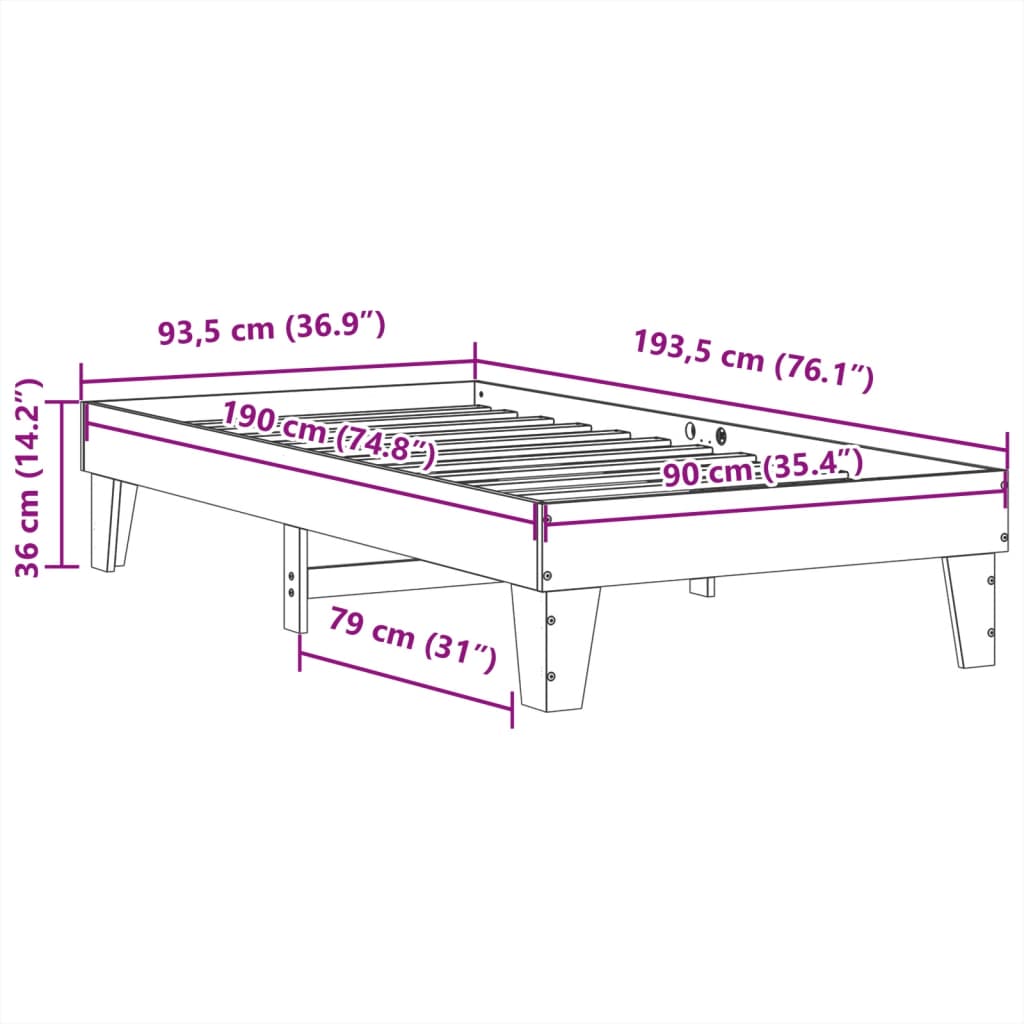 Solid wood bed without mattress 90x190 cm pine