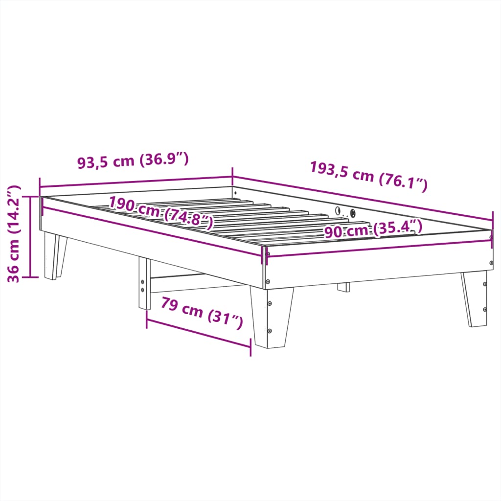 Solid wood bed without mattress wax brown 90x190 cm pinewood