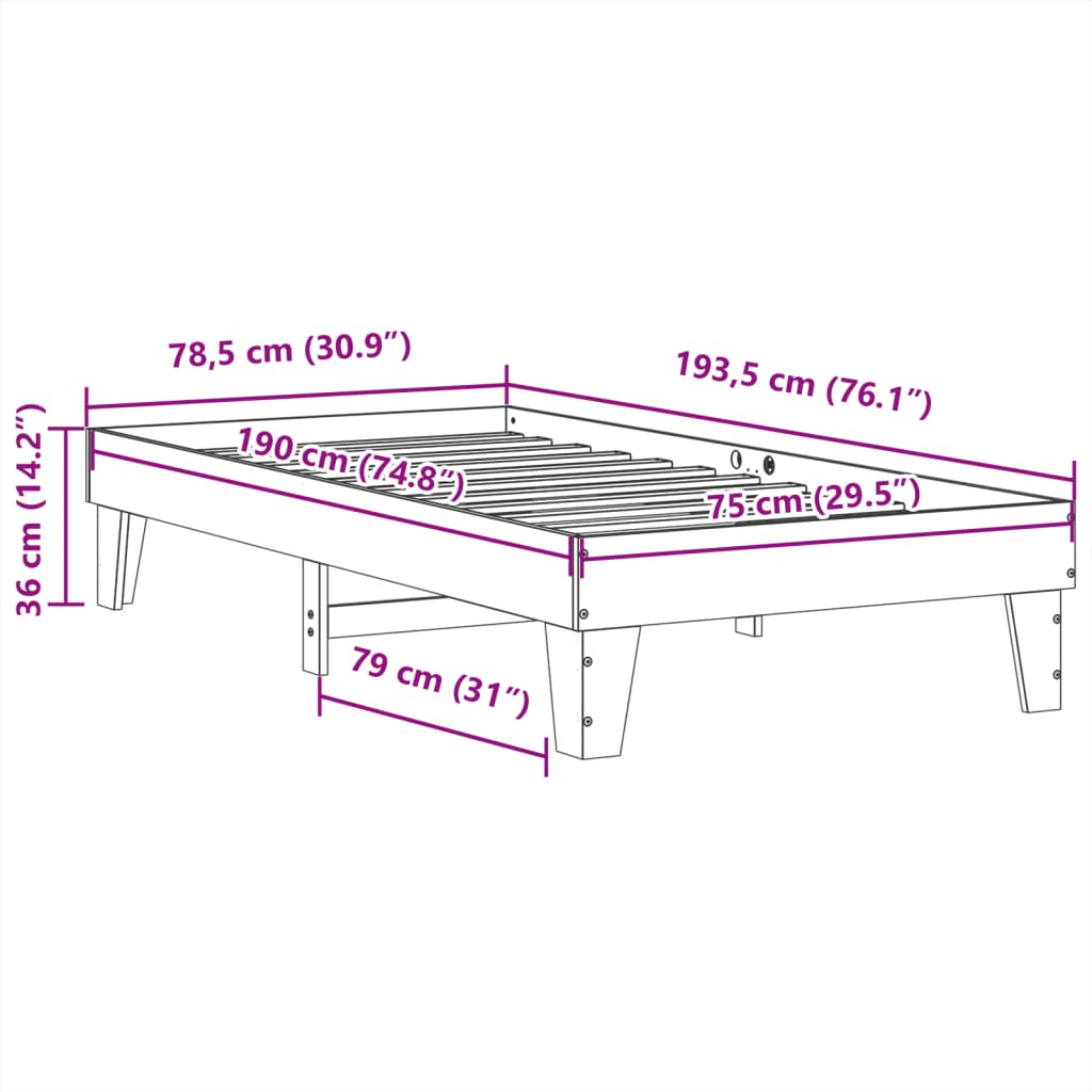 Solid wood bed without mattress white 75x190 cm pinewood