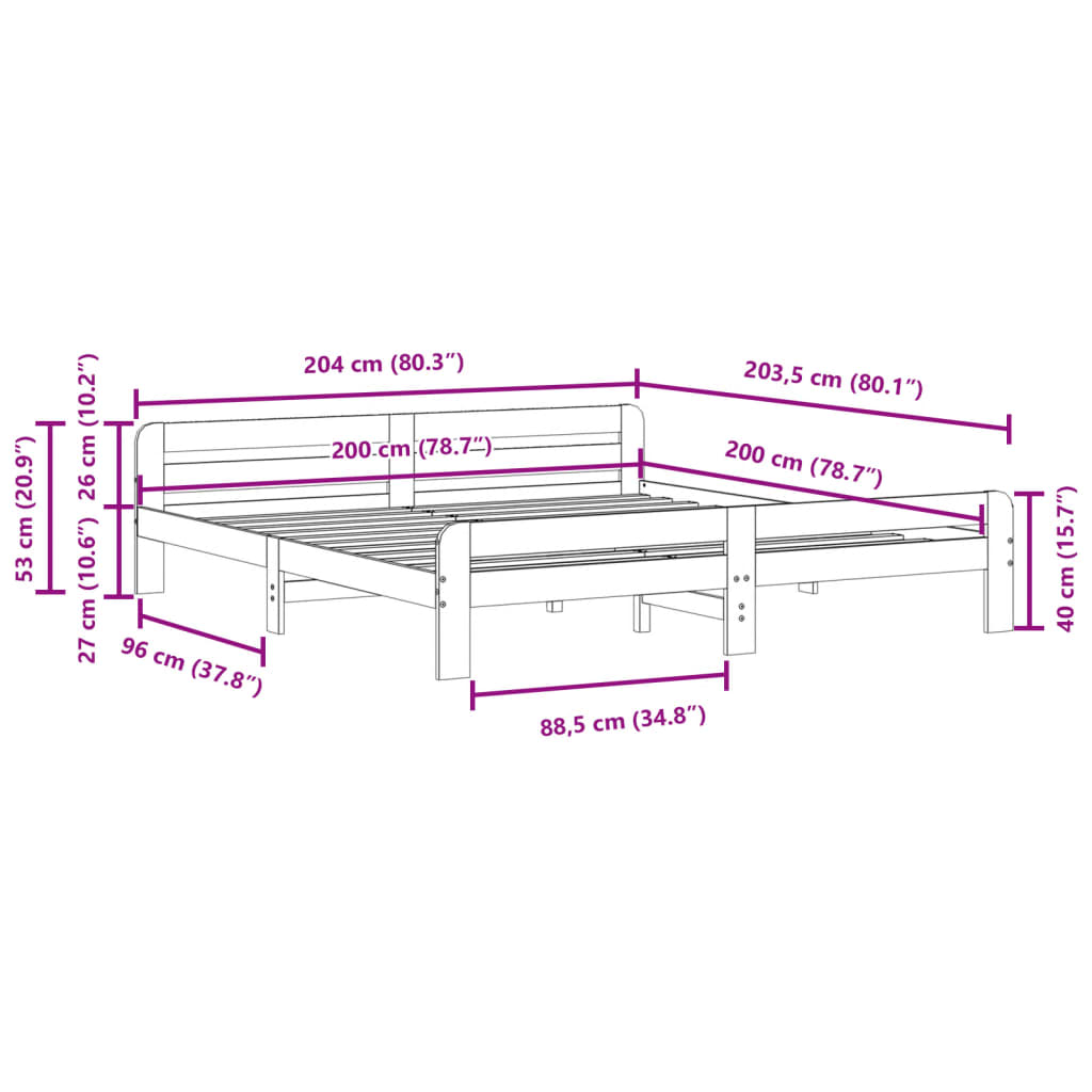 Solid wood bed without mattress 200x200 cm pinewood