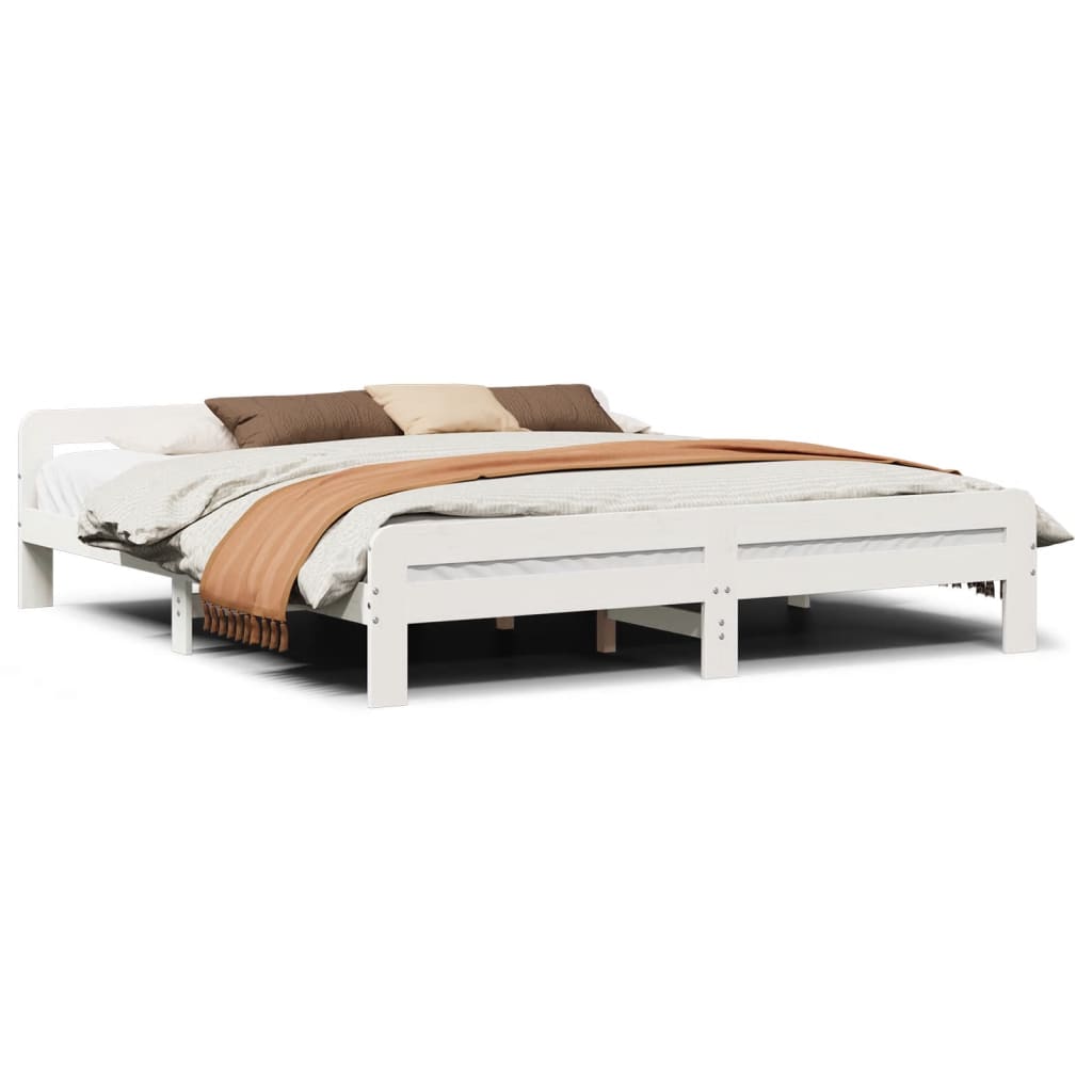 Solid wood bed without mattress white 200x200 cm pinewood