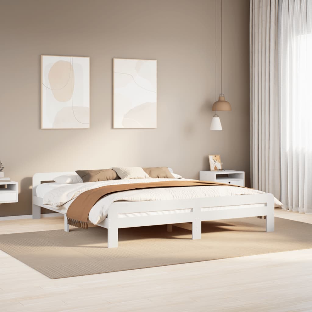 Solid wood bed without mattress white 200x200 cm pinewood