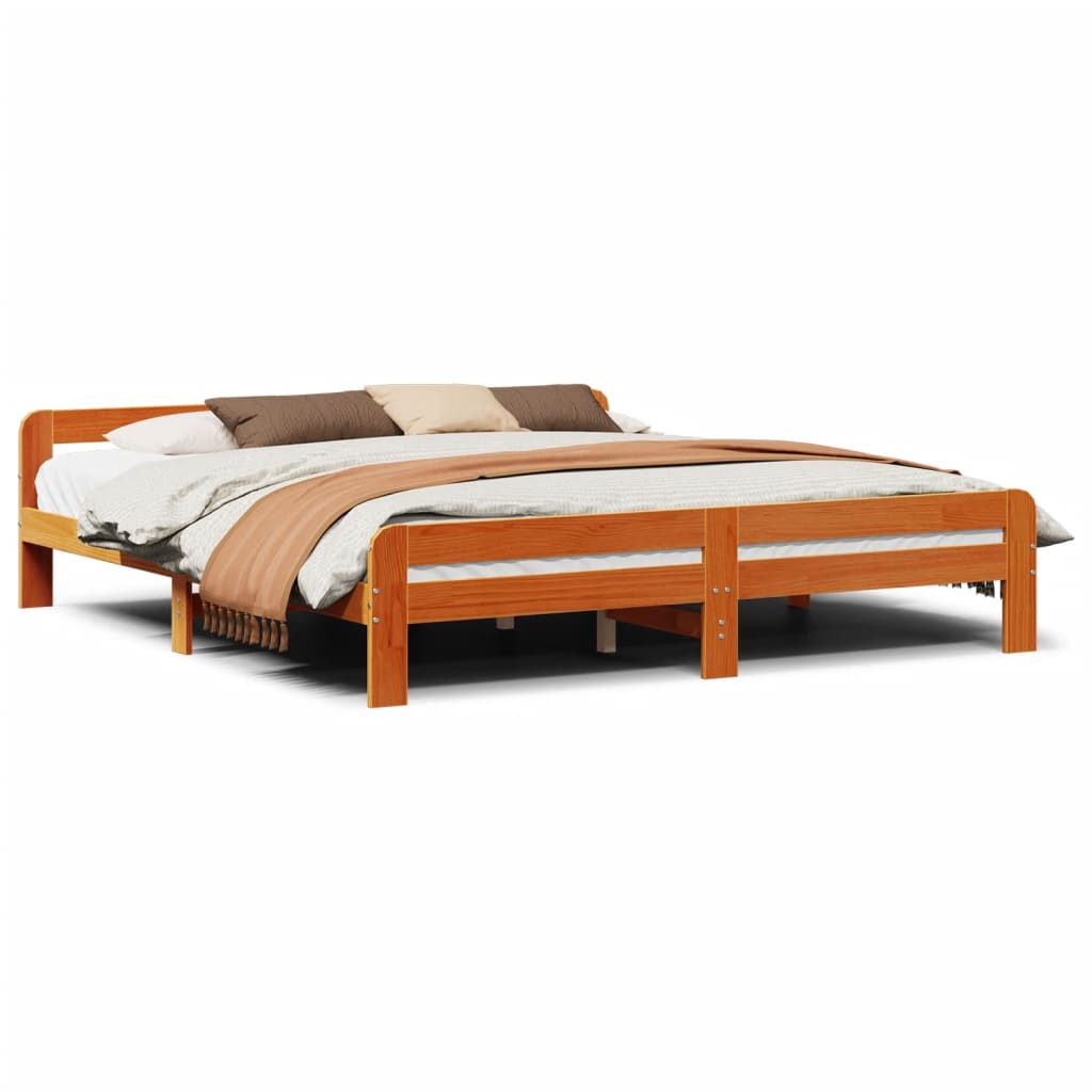 Solid wood bed without mattress wax brown 200x200 pinewood