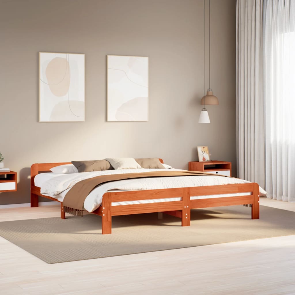 Solid wood bed without mattress wax brown 200x200 pinewood