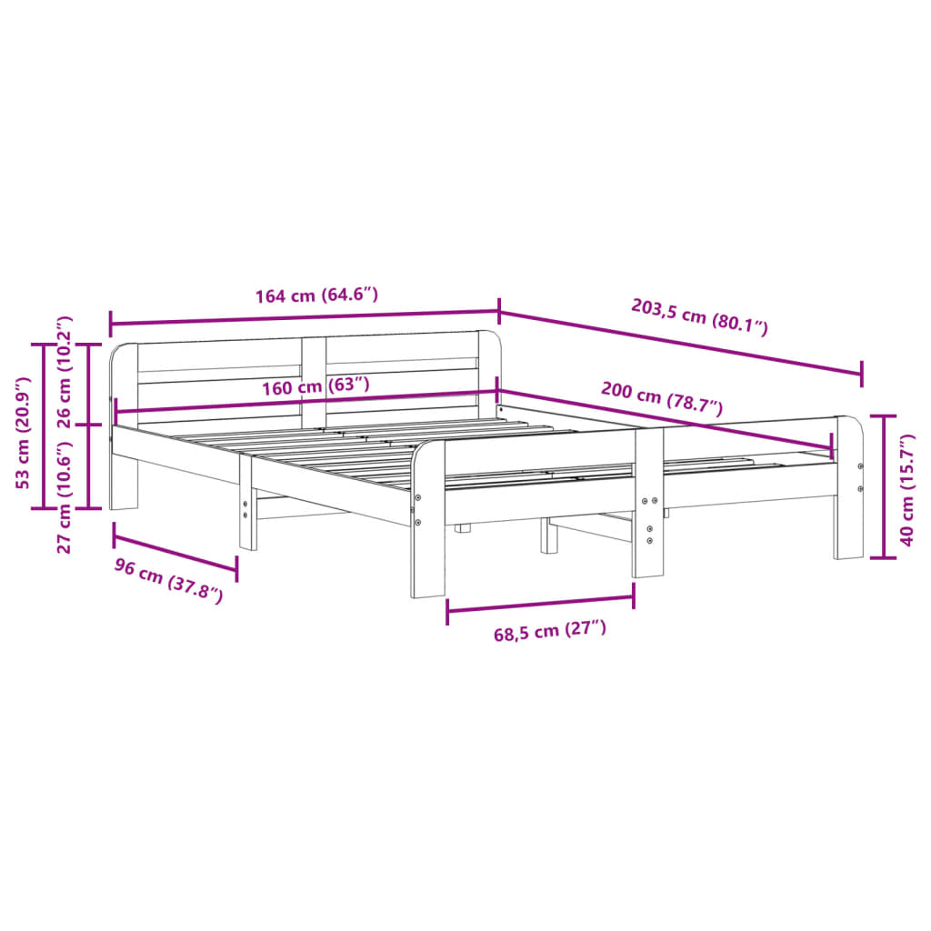 Solid wood bed without mattress 160x200 cm pinewood