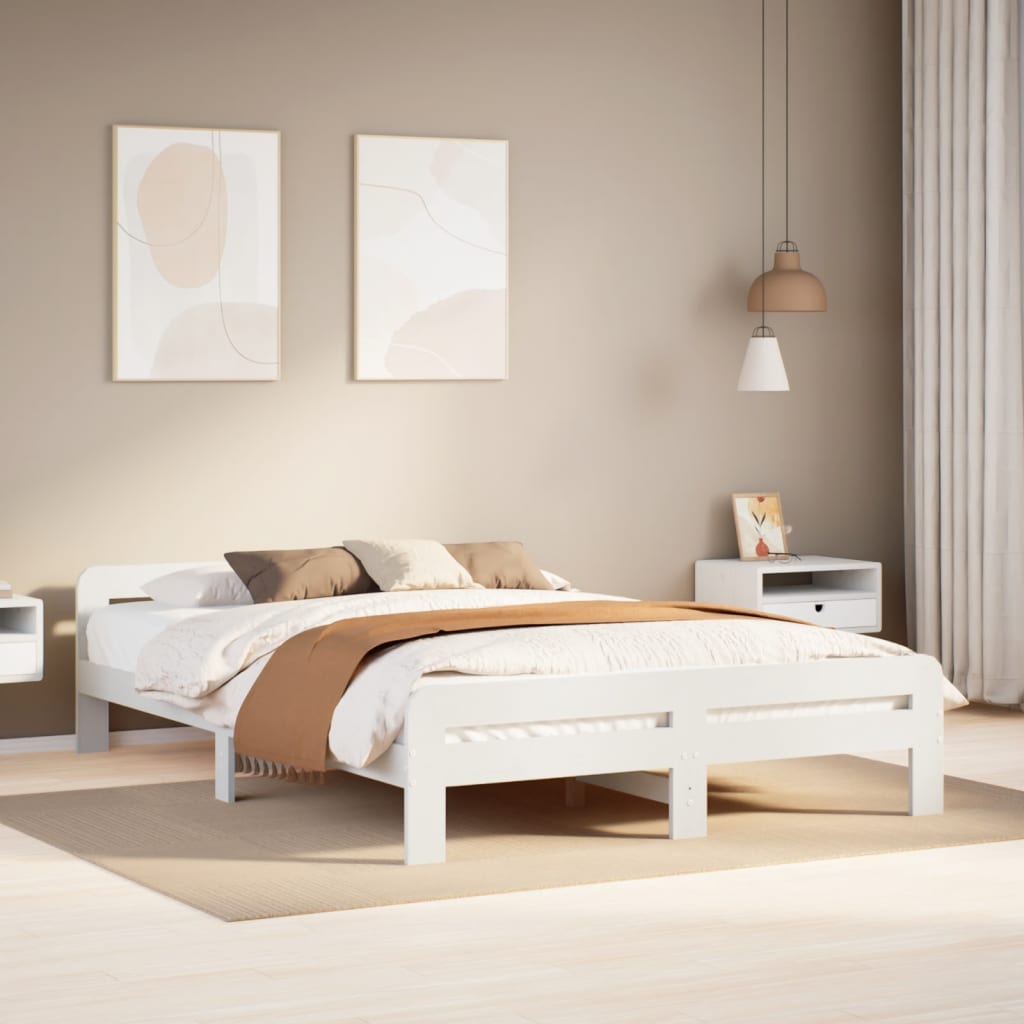 Solid wood bed without mattress white 160x200 pinewood