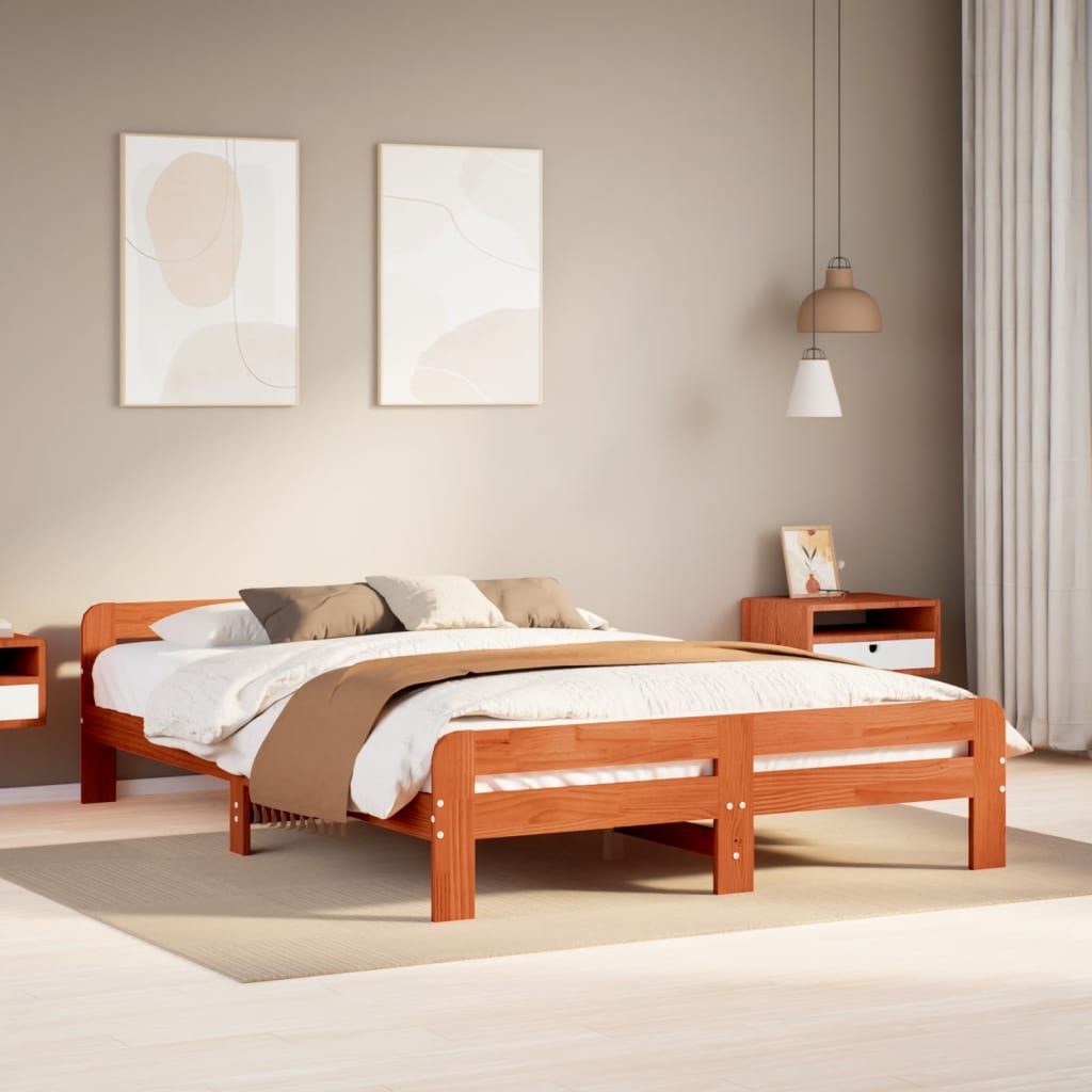 Solid wood bed without mattress wax brown 160x200 pinewood