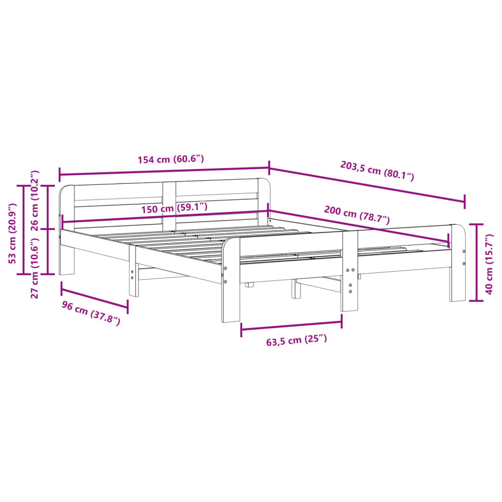 Solid wood bed without mattress 150x200 cm pinewood