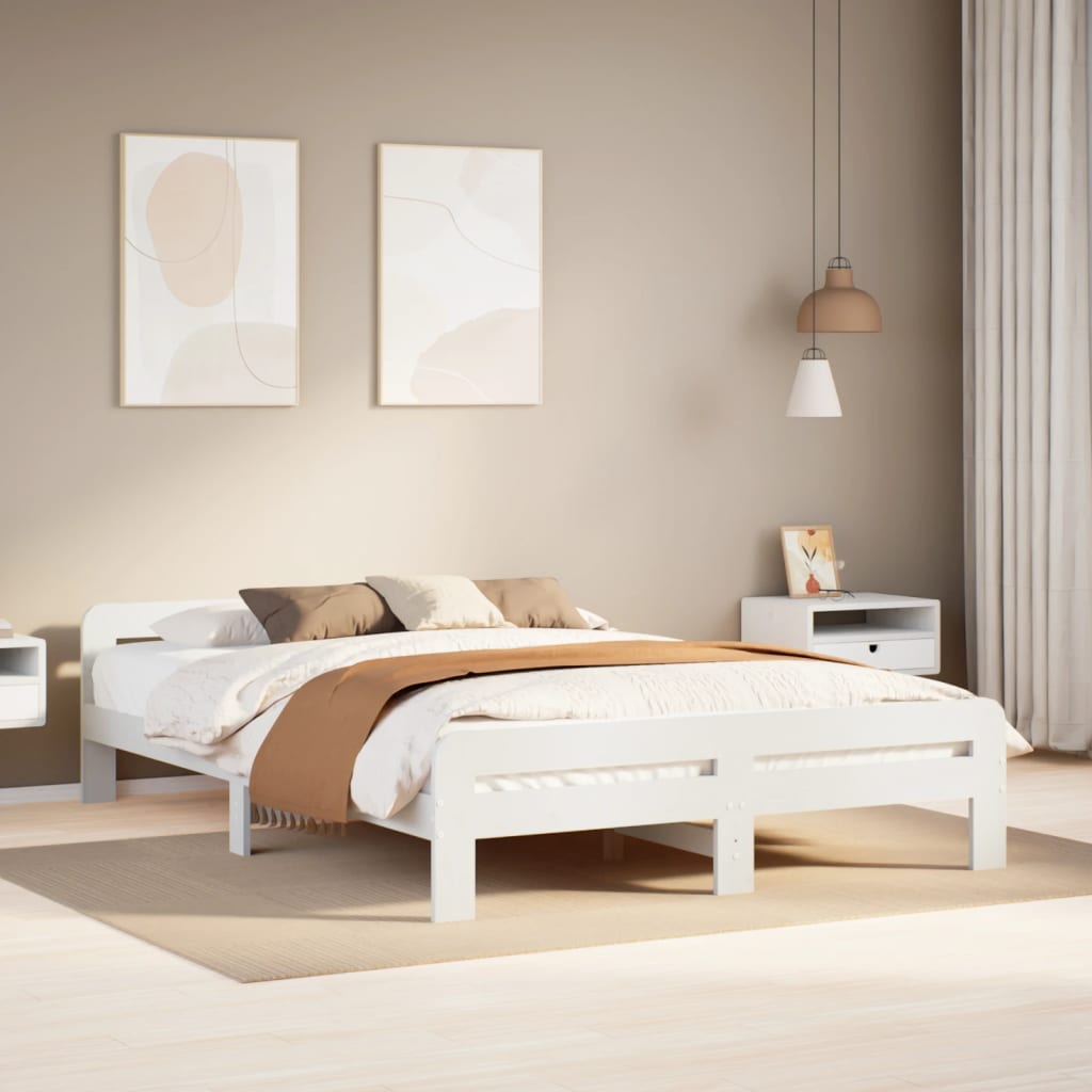 Solid wood bed without mattress white 150x200 cm pinewood