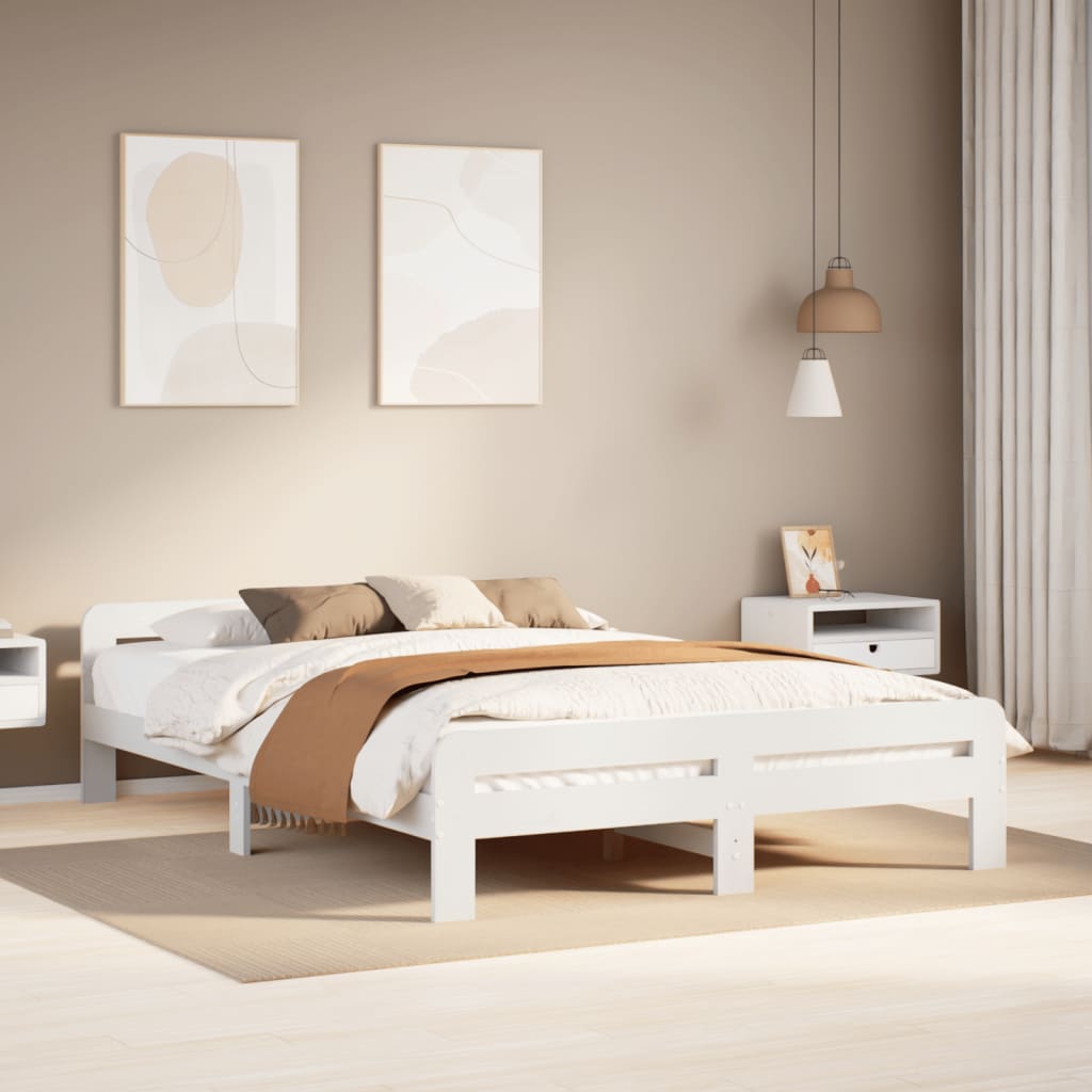 Solid wood bed without mattress white 140x200 cm pinewood