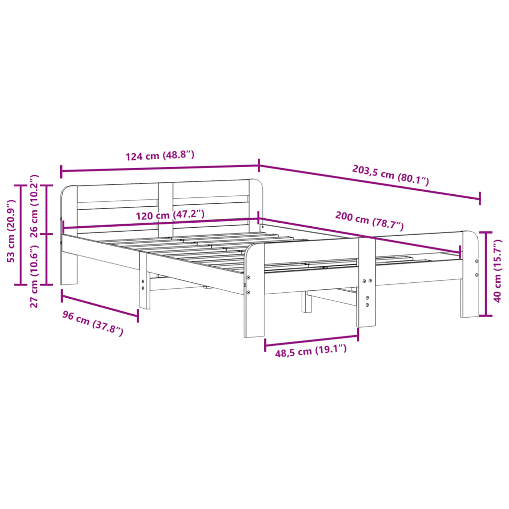 Solid wood bed without mattress 120x200 cm pinewood