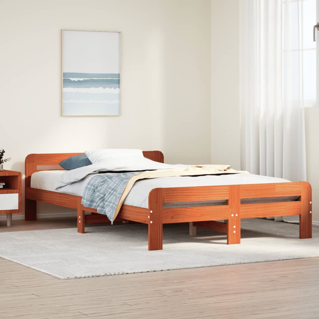 Solid wood bed without mattress wax brown 120x200 cm pinewood