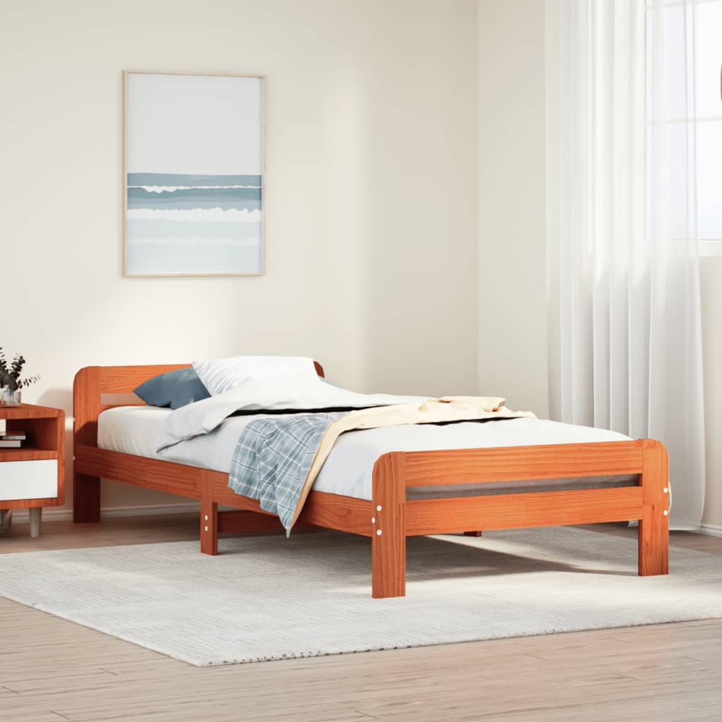 Solid wood bed without mattress wax brown 100x200 pinewood